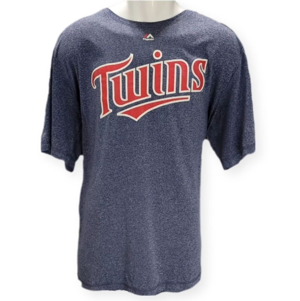 Majestic Mens 2XL T-Shirt Minnesota Twins Blue Short Sleeve Stretch Crew Neck